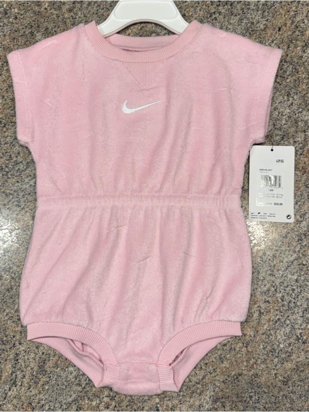 Nike Pink Terry Baby Onesie with White Swoosh. 18M